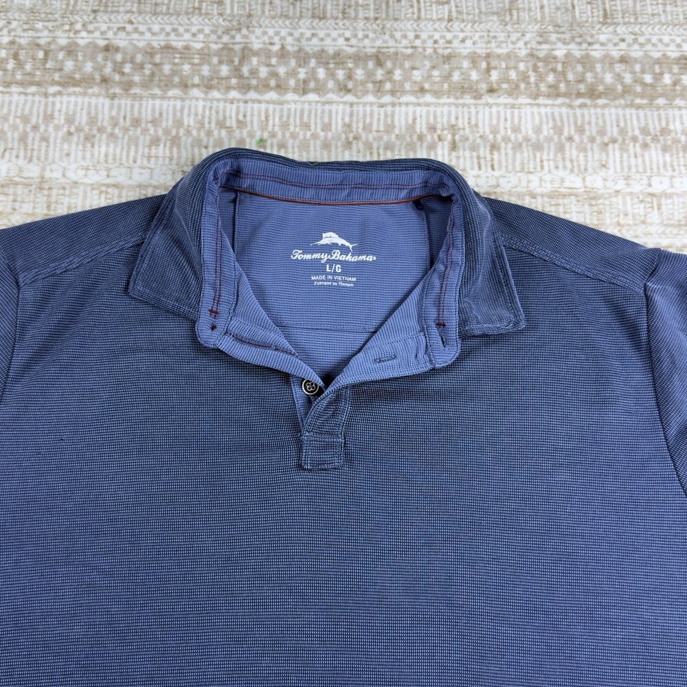 Tommy Bahama Blue Short  Sleeve  Polo Shirt Mens Size L Embroidered